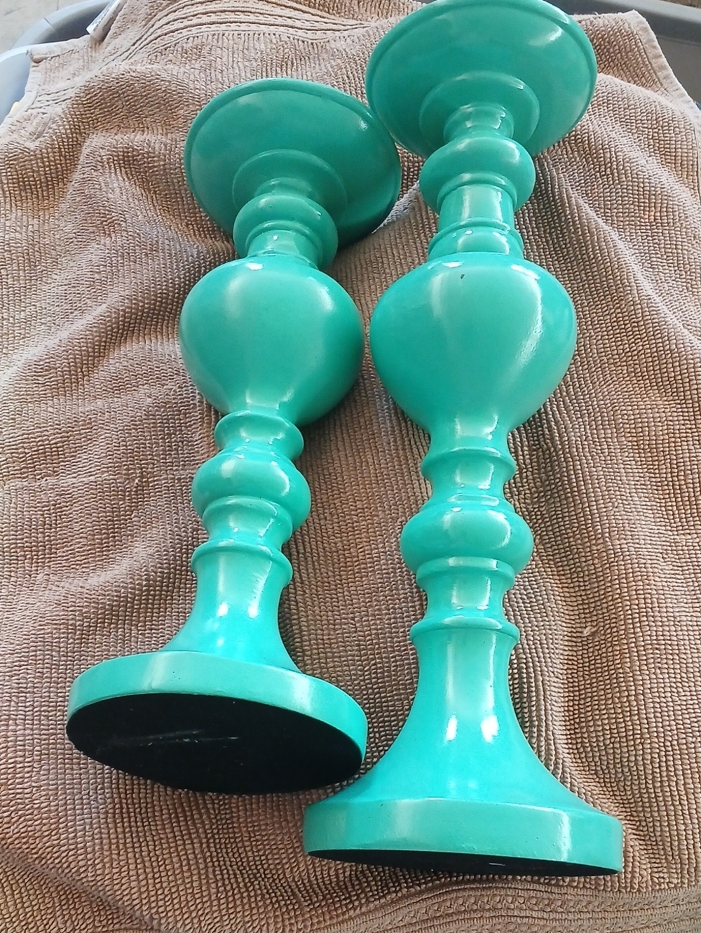 Decorative Turquoise Wooden Candlestick Pair - Home Accents